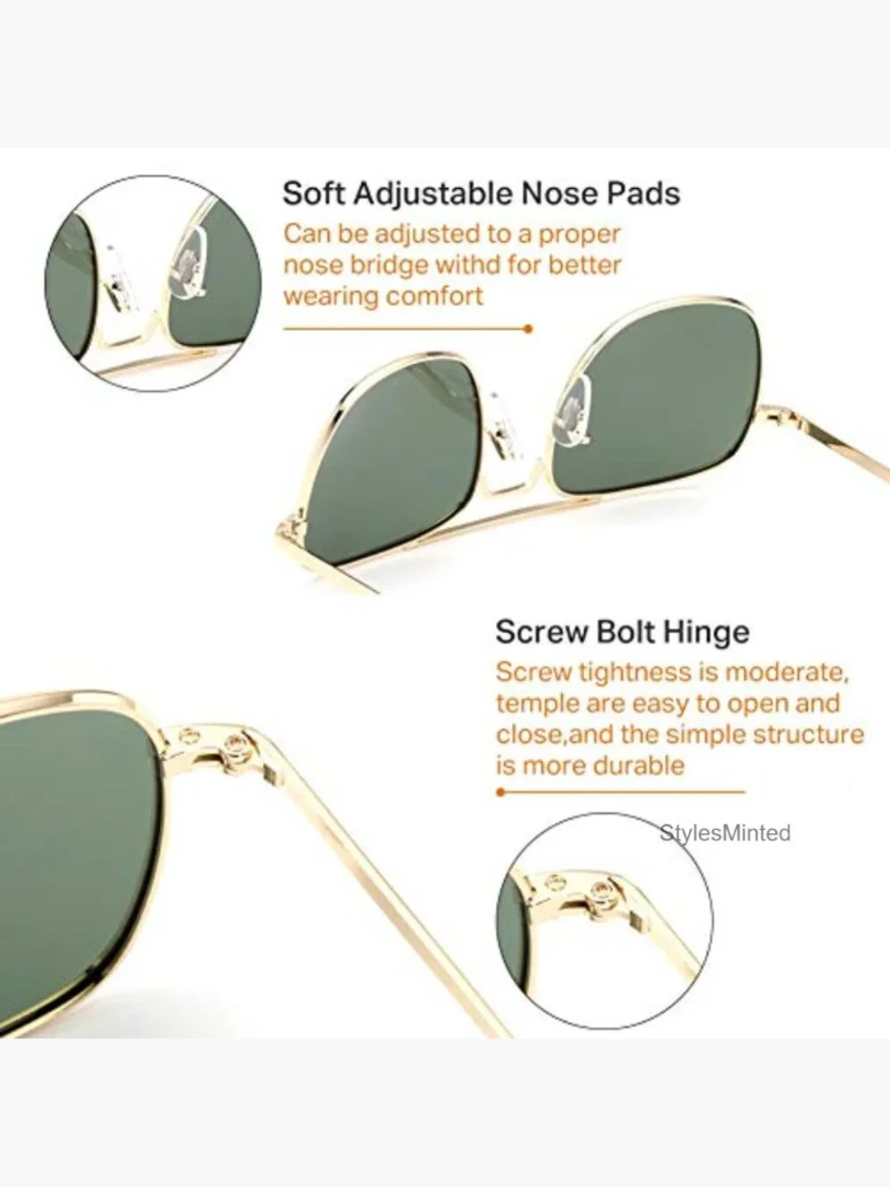Polarized Aviator Sunglasses Bayonet Temple Men Military Square Pilot Shades